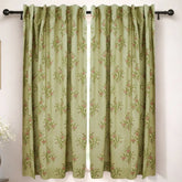 Handcrafted Floral Block Print Viscose Linen Green Curtains Panel - Daisy