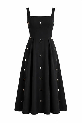 Pearl Blossom Embellished Dress – Black