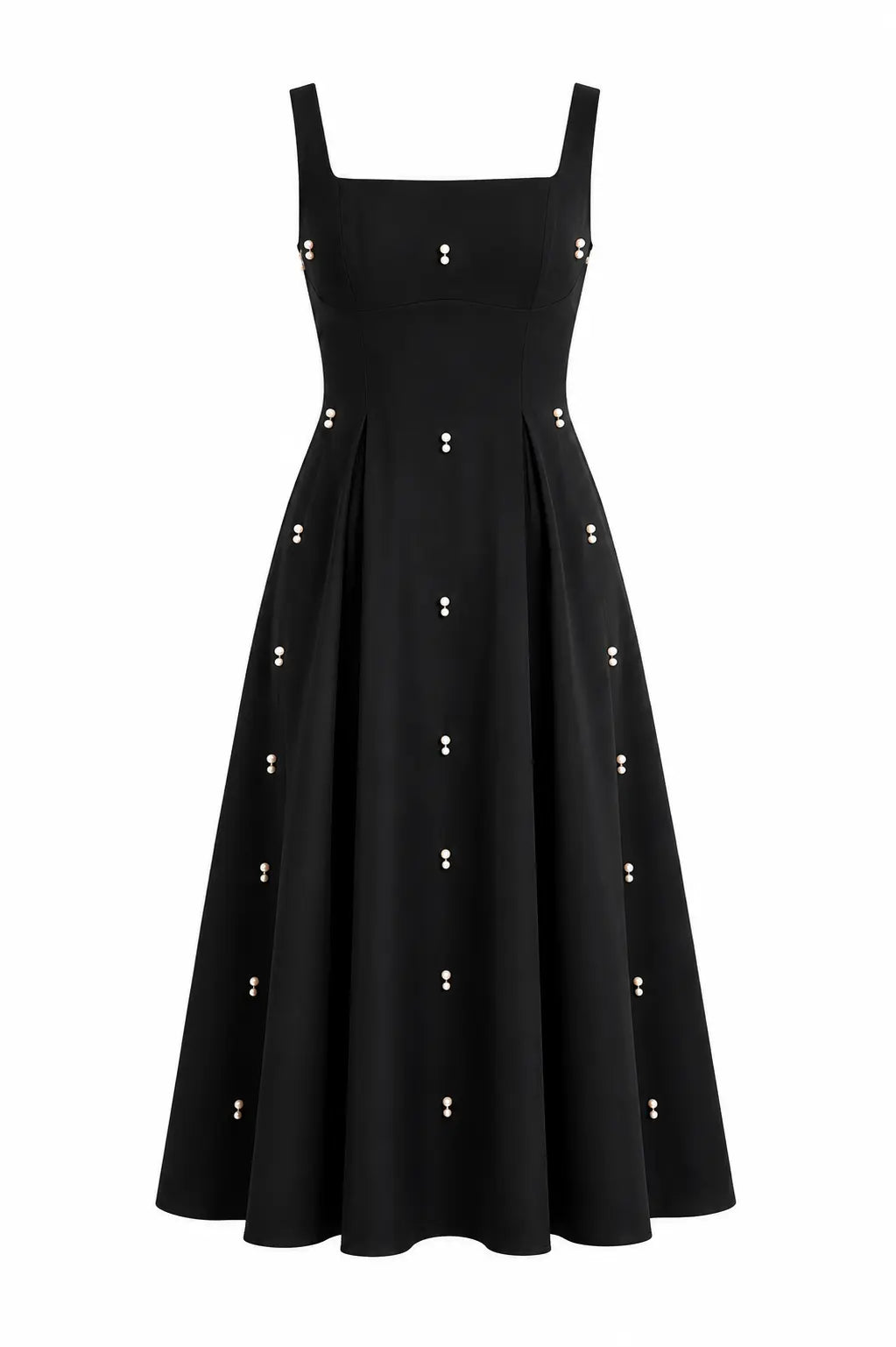 Pearl Blossom Embellished Dress – Black