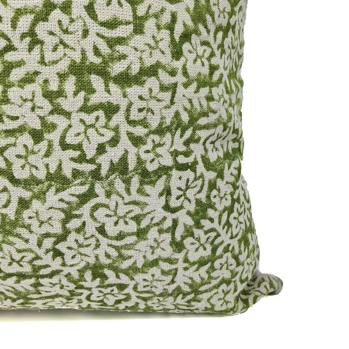 Floral Block Print Thick Linen Room Pillow Cover -Nidhivan