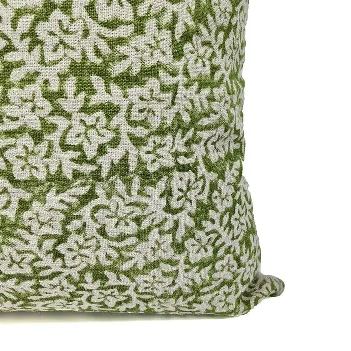 Floral Block Print Thick Linen Room Pillow Cover -Nidhivan