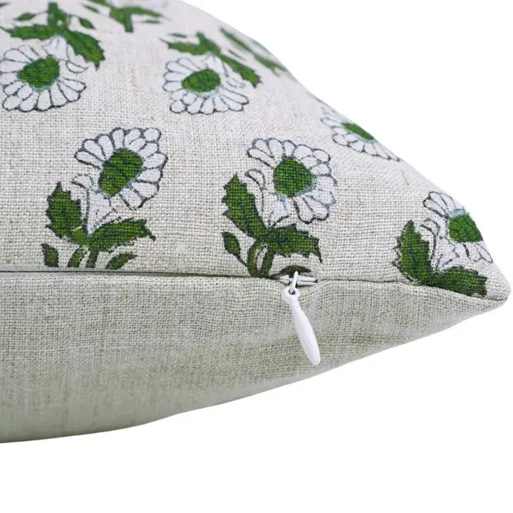 Artisan Hand-Carved Made Block Printed Pure Linen Pillow Cover - Ashoka