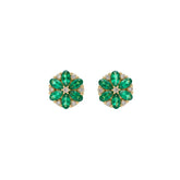 Pear Emerald & Round Diamond Floral Studs