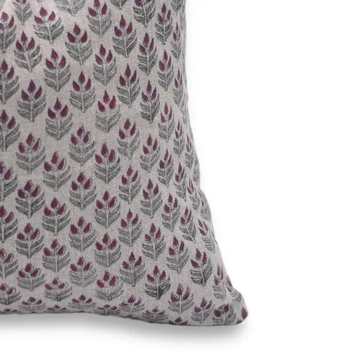 Unique Floral Block Print Thick Linen Pillow Cover - Alia