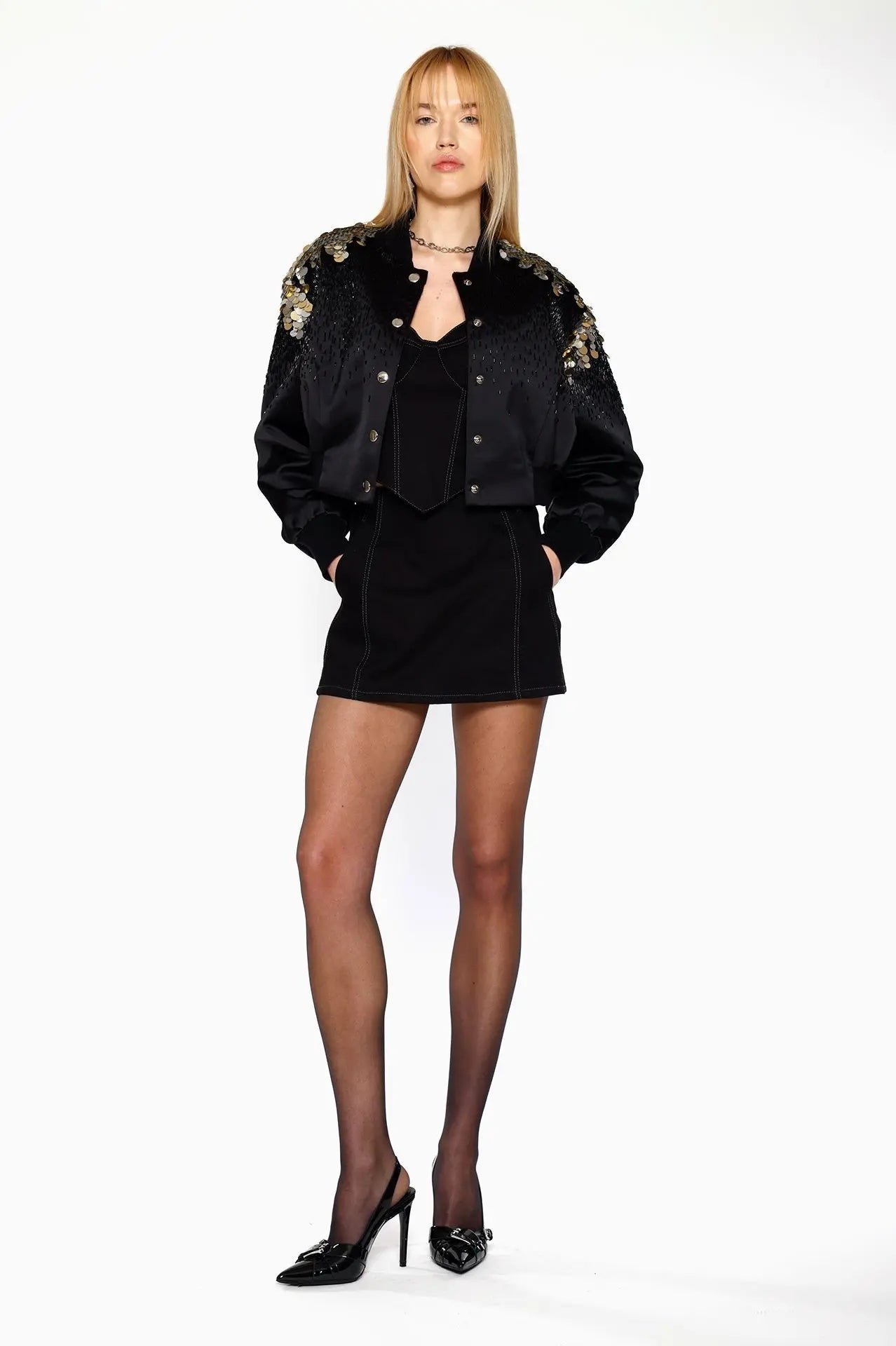 Opulent Sequin Bomber Jacket