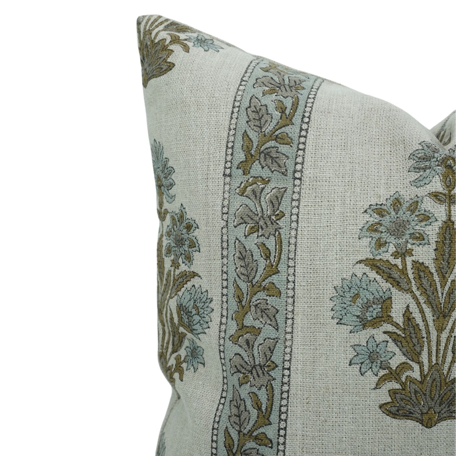 Block Print Boho Thick Linen Pillow Cover- Morpankh Border
