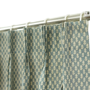 Elegant Block Printed Pure Linen Pleated Curtain- Hariyali