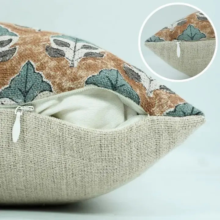 Indian Block Print Thick Linen Pillow Cover - Mayur