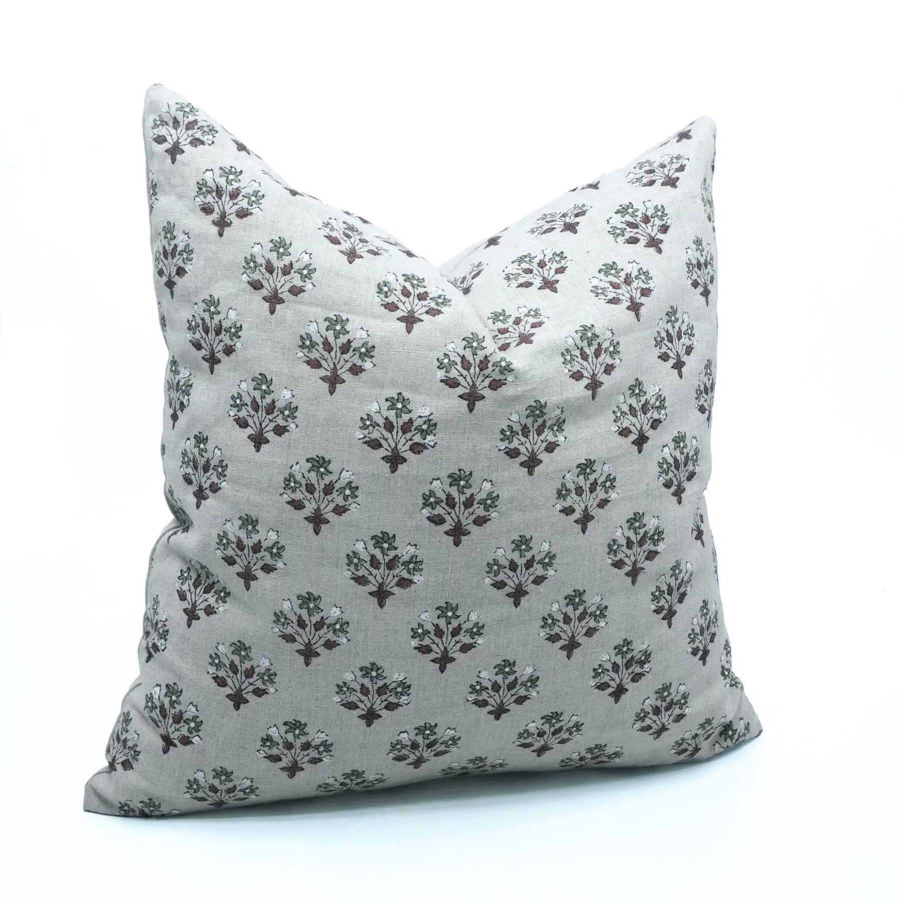 Boho Flower Hand Block Print Pure Linen Pillow Cover - Diwali Flower