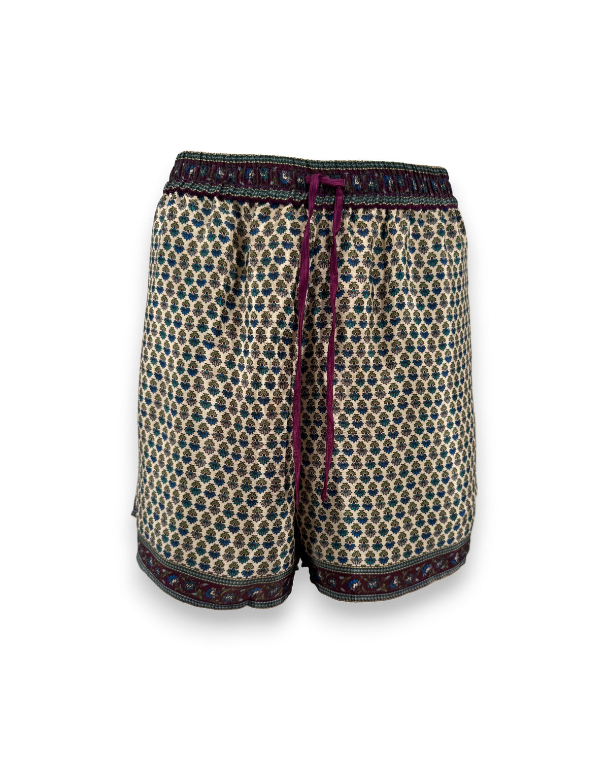 Embossed Botanic Crepe Shorts - Forest Plum