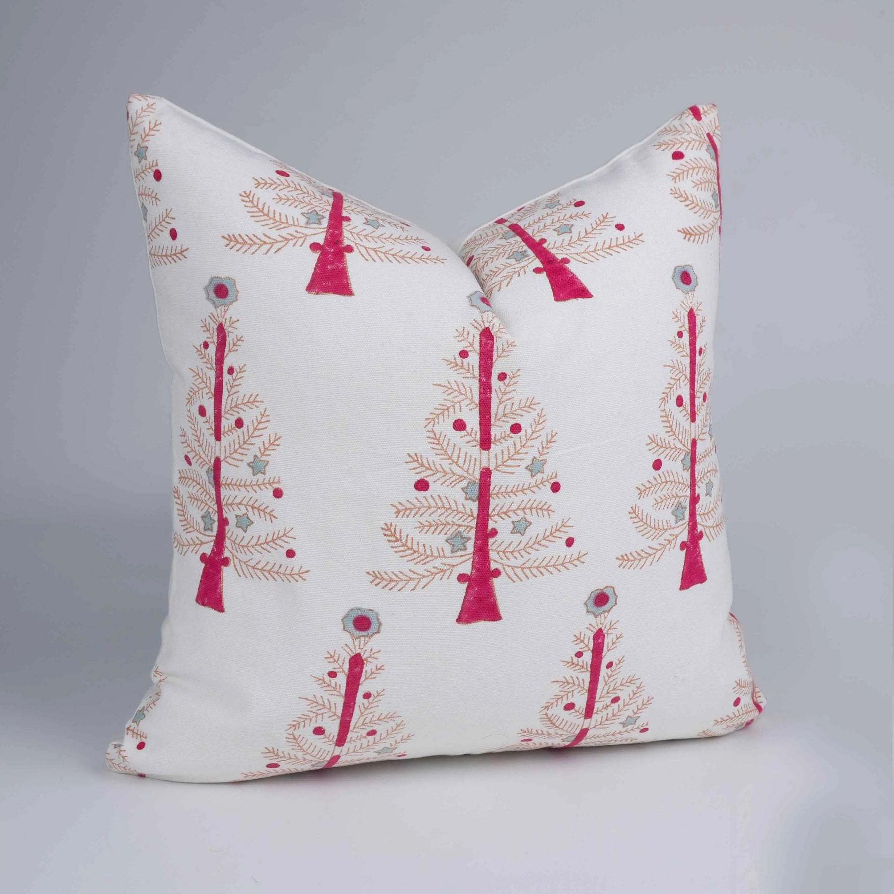 Hand Block Printed Cotton Pillow Cover for Sofa - Christmas Tree Pillow