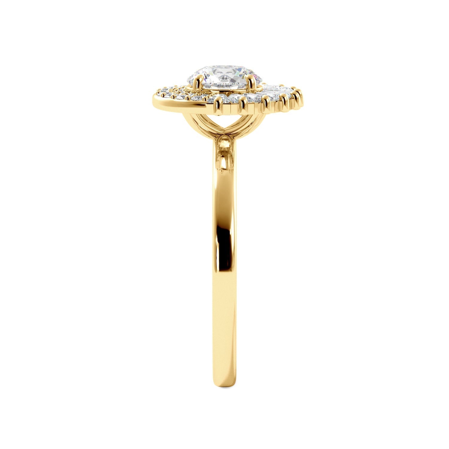 Round Tapered Baguette Halo Diamond Engagement Ring