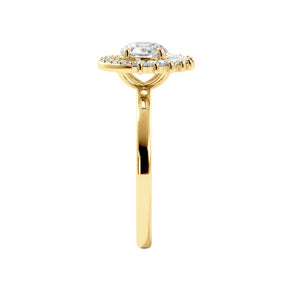 Round Tapered Baguette Halo Diamond Engagement Ring