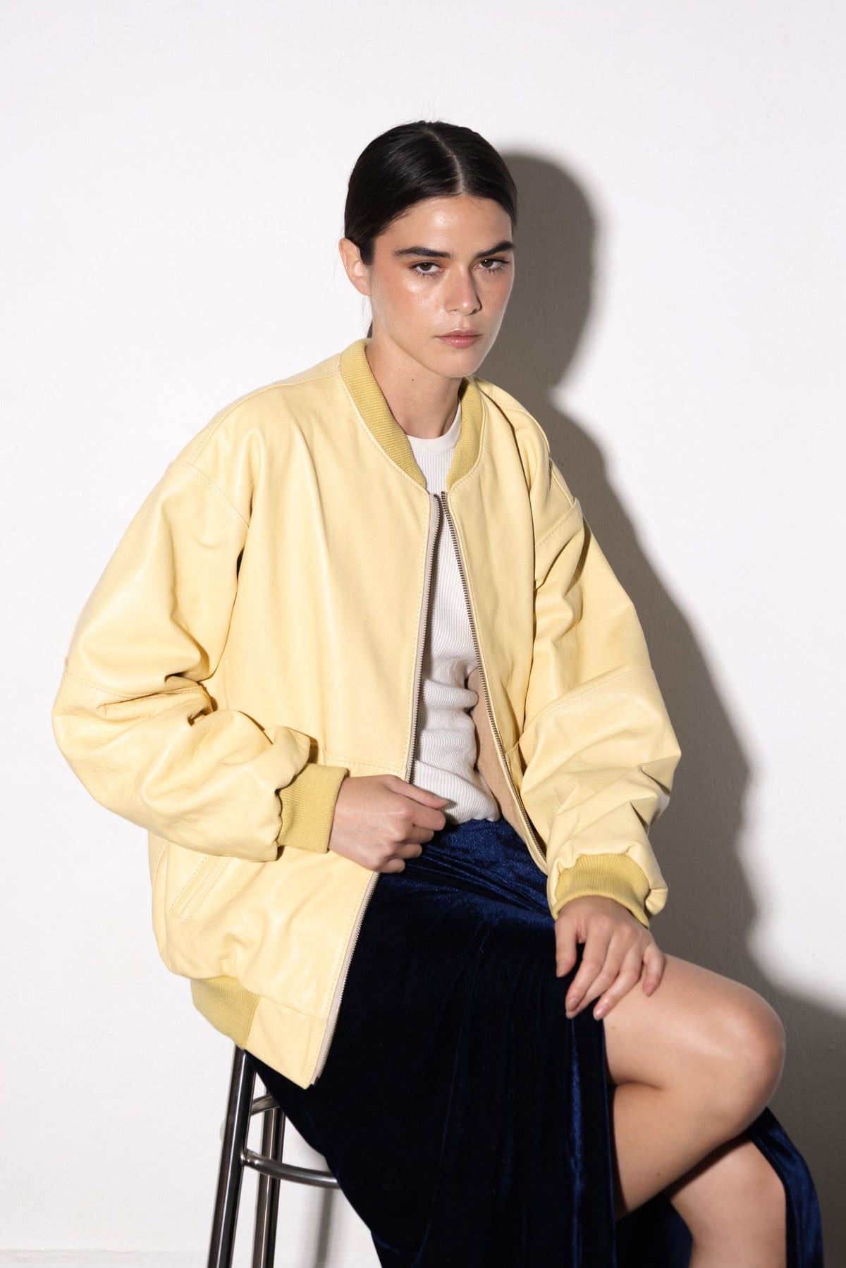 NYC Oversized Leather Bomber Jacket