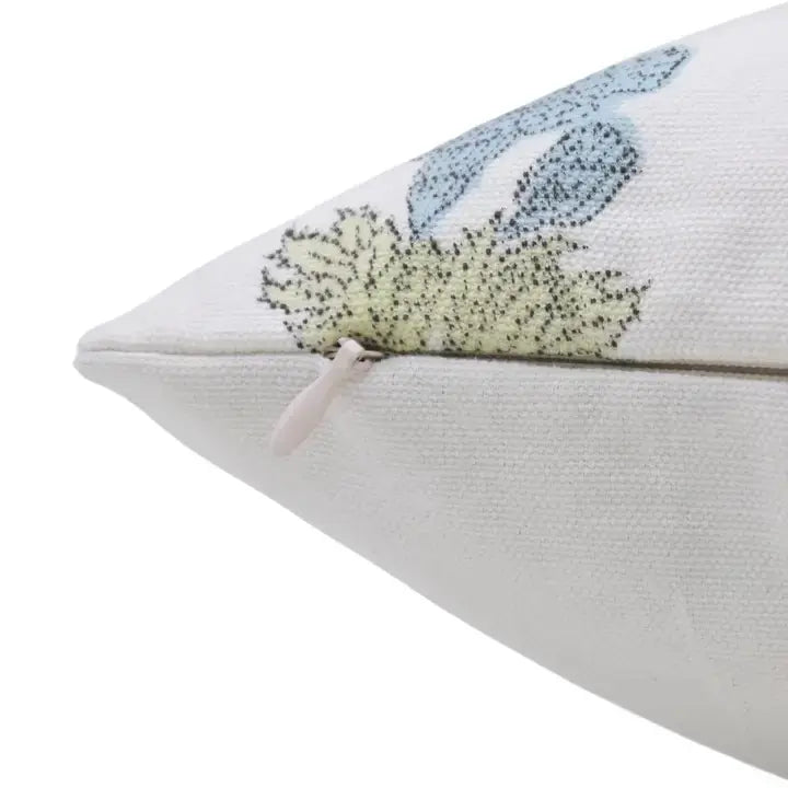 Floral Design Handmade Block Print Thick Cotton White Pillow Cover - Manmohan