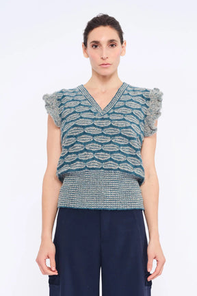 Beca Crochet Sleeve Alpaca Vest | Dark Green Melange