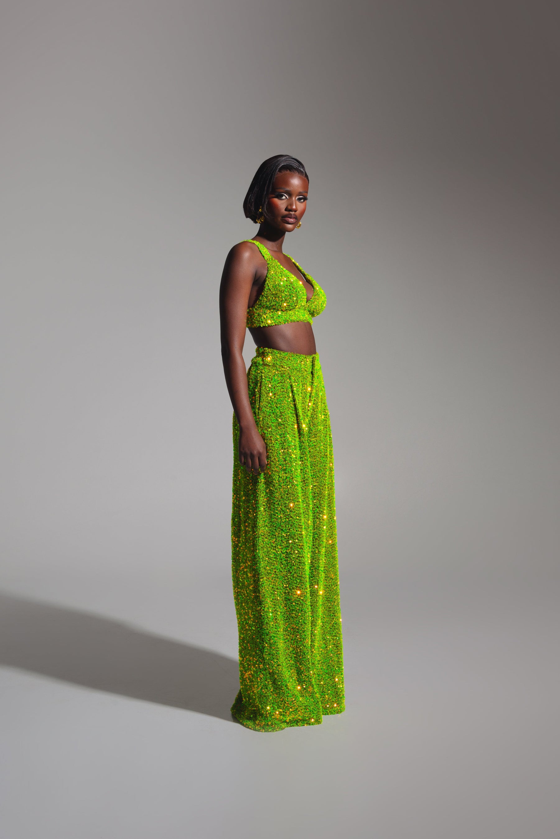 LIZA Sequin Pants in OLIVINE