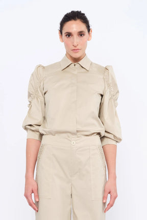 Bimba Puff Sleeve Stretch Cotton Blouse
