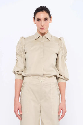 Bimba Puff Sleeve Stretch Cotton Blouse