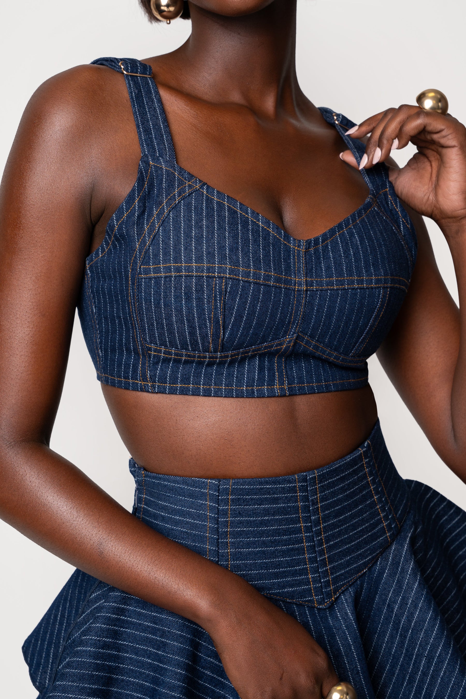 Denim Pinstripe SERENA Crop Top