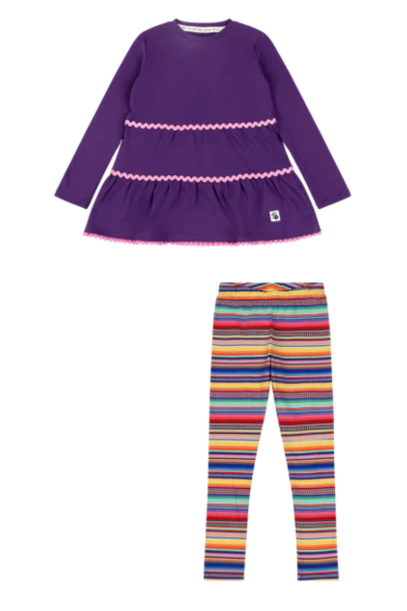 Mixed Up Clothing Girls Tiered Tunic and Legging Set Purple Multicolor Stripe