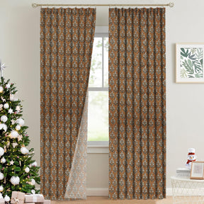Handblock Print Thick Linen Pleated Curtain - Neelg]agan