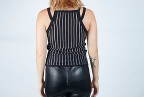 Transparent/Solid Striped Double Strap Tank