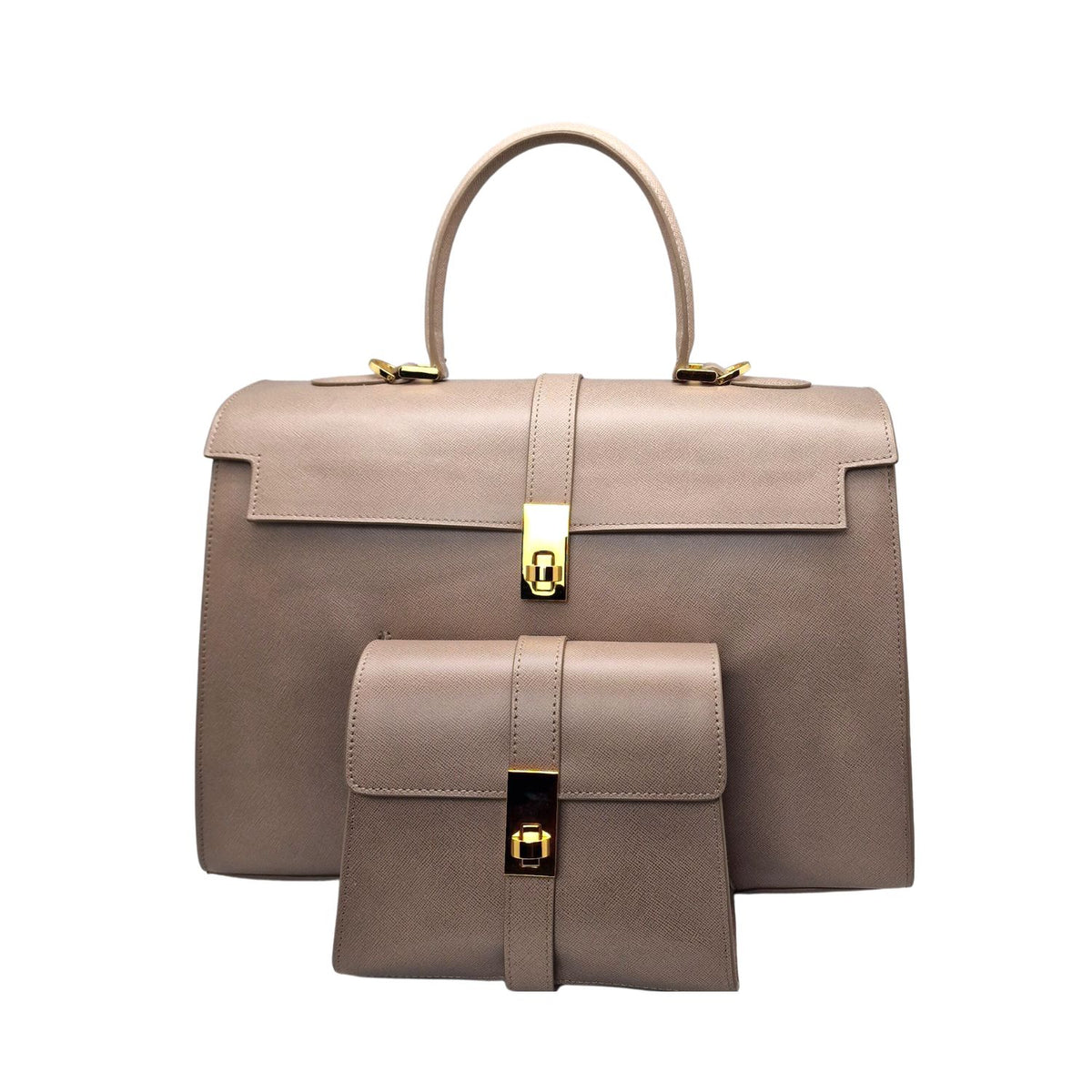 Ethereal Double Dose Bag In Saffiano Calf Leather - Tortora Grey