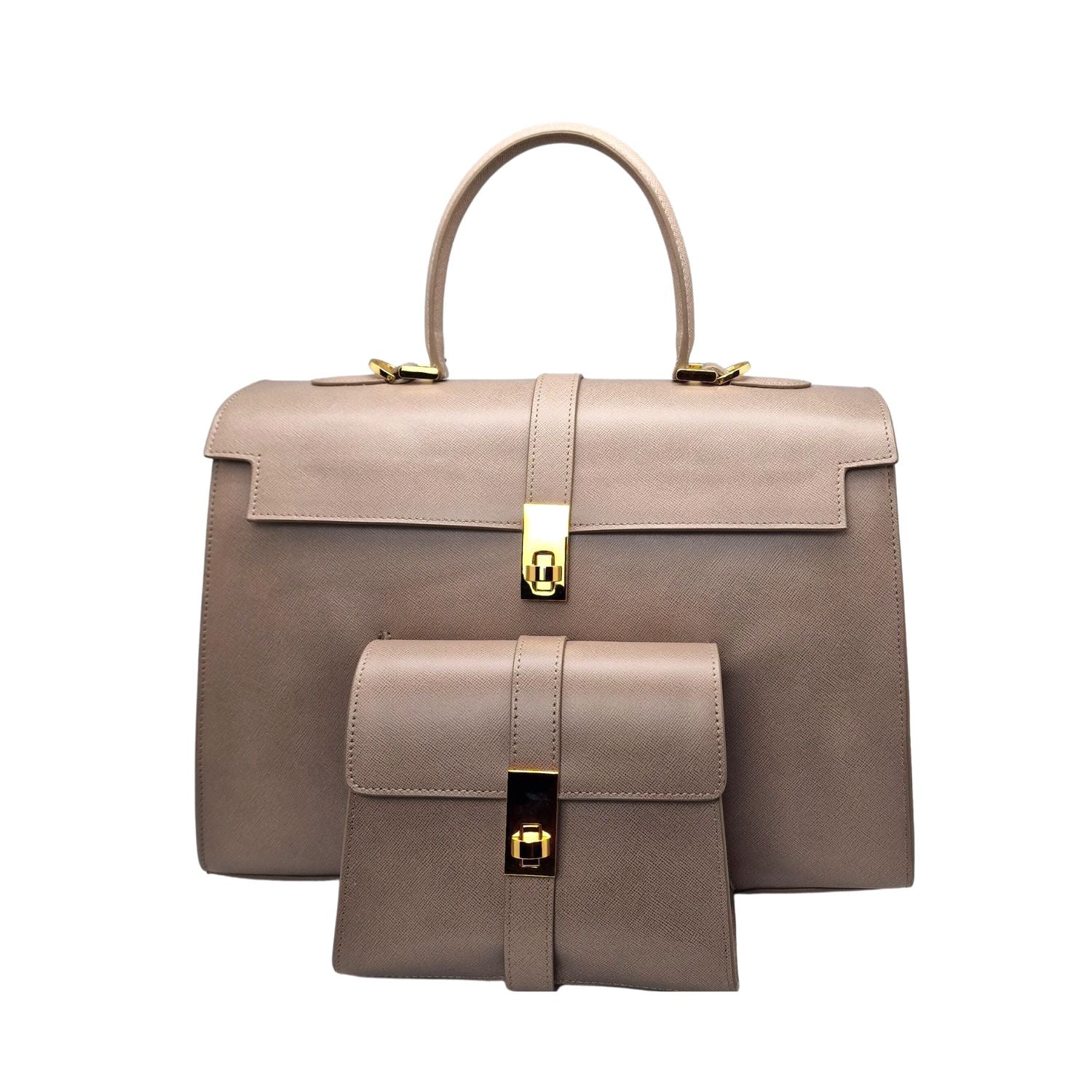 Ethereal Double Dose Bag In Saffiano Calf Leather - Tortora Grey