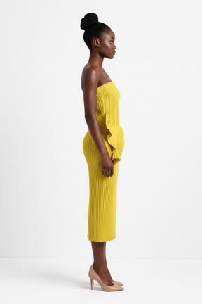 Ghia Sculptural Ruffle Pleated Midi Dress