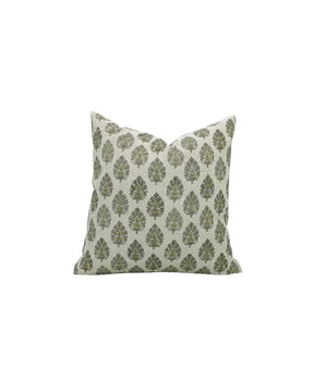Decorative Hand-Carved Block Printed Boho Pure Linen Pillow Cover- Betal Leaf