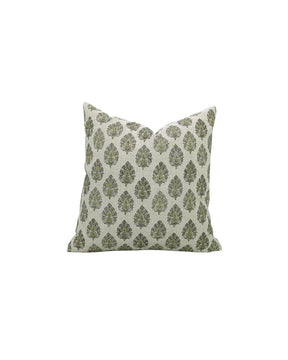 Decorative Hand-Carved Block Printed Boho Pure Linen Pillow Cover- Betal Leaf