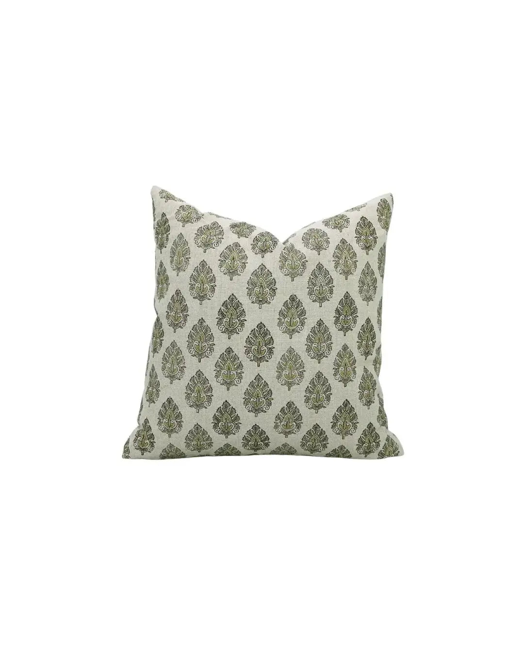 Decorative Hand-Carved Block Printed Boho Pure Linen Pillow Cover- Betal Leaf
