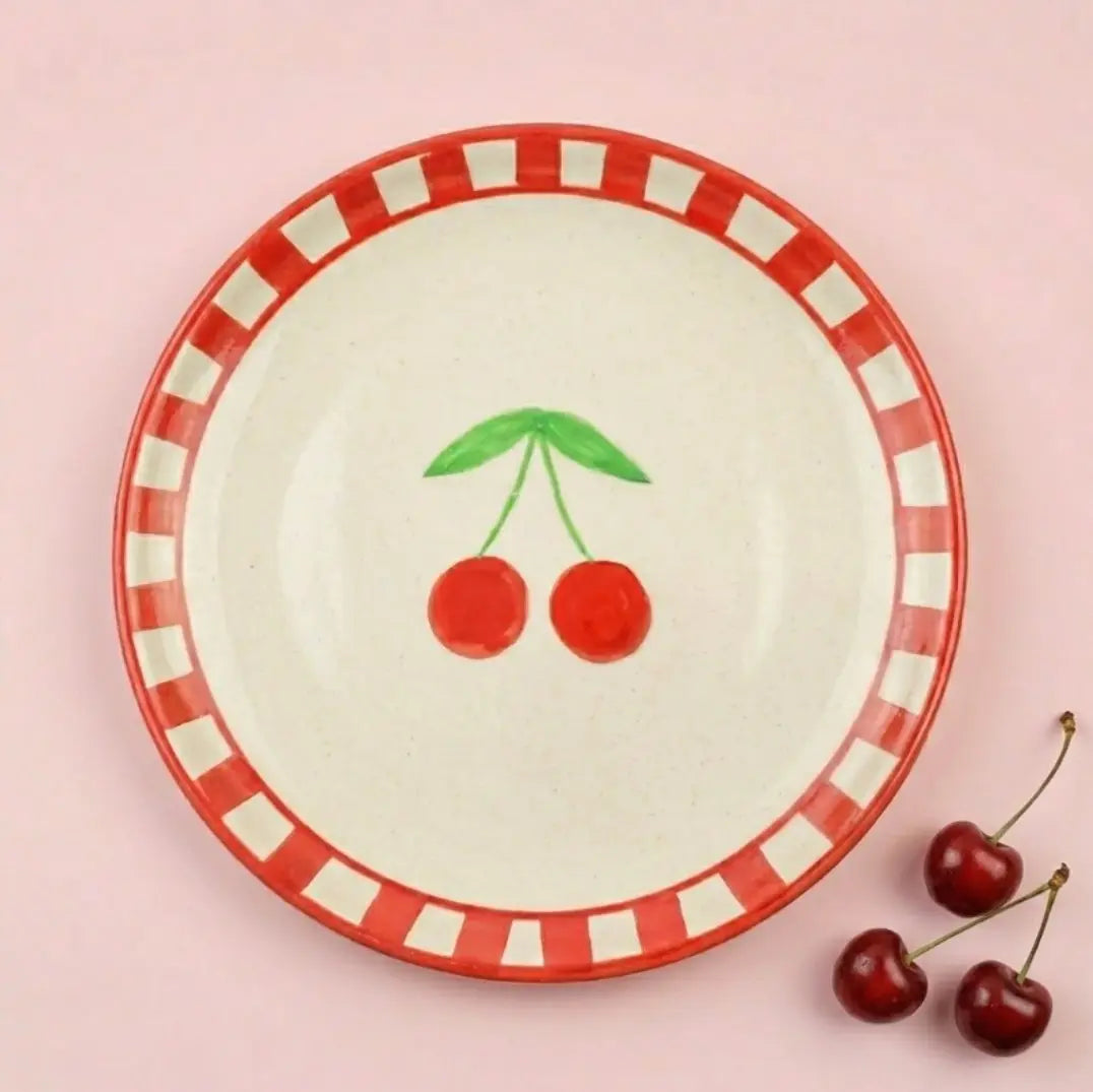 Ceramic Cherry Dessert Plate Red ( Set Of 2 ) , 7 Inches