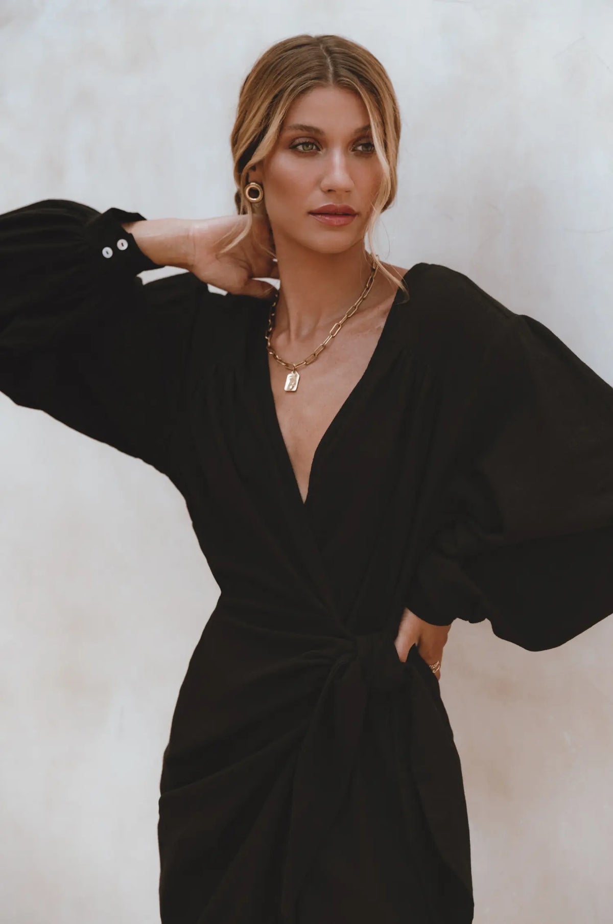 Ti Amo Linen Wrap Dress - Black