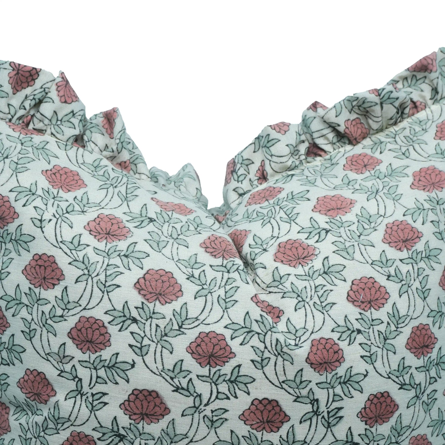 Handmade Red Floral Block Print Linen Blend Pillow Cover - Khubsoorat