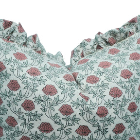 Handmade Red Floral Block Print Linen Blend Pillow Cover - Khubsoorat