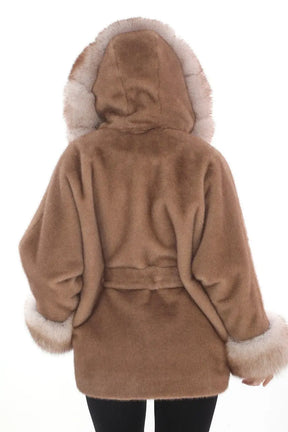 Natural Tan Fox Fur Coat with Belted Waist