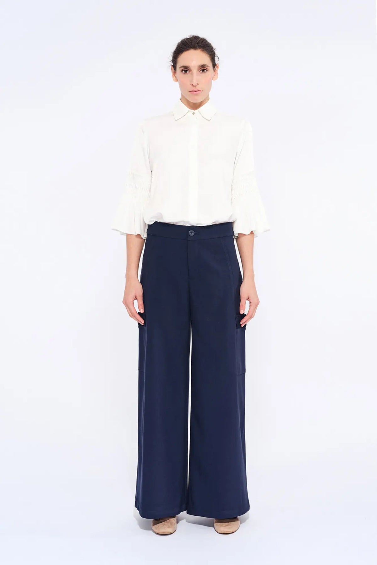 Daysi Ruched Detail Trouser | Navy