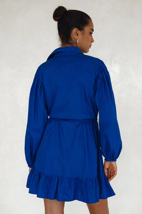 Malina Button Down Cotton Mini Dress - Royal Blue