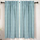 Natural Blue Floral Block Printed Viscose Colored Linen Ring Curtain Panel - Nargis
