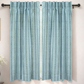 Natural Blue Floral Block Printed Viscose Colored Linen Ring Curtain Panel - Nargis