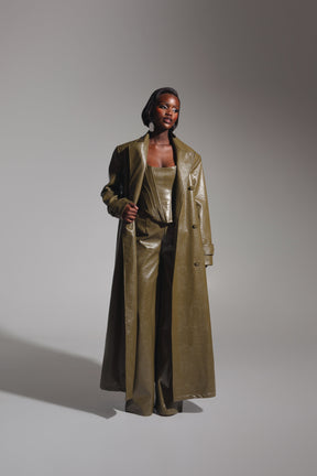 ONO Faux Leather Pants in Olive