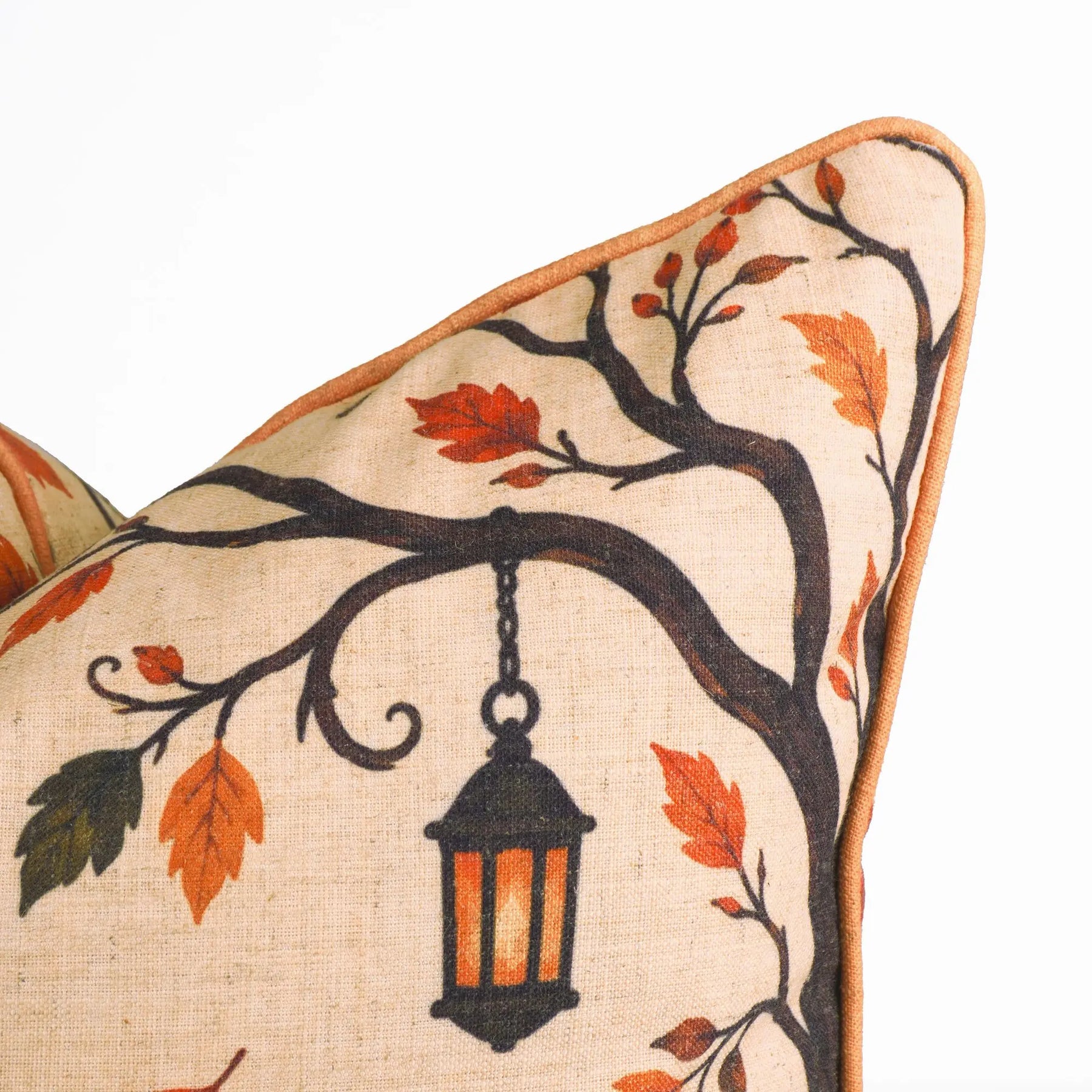 Autumn Viscose Linen Pillow Cover with Piping for Halloween