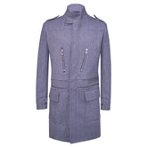 Gray coat featuring snaps and zipper details