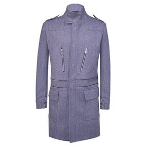Gray coat featuring snaps and zipper details