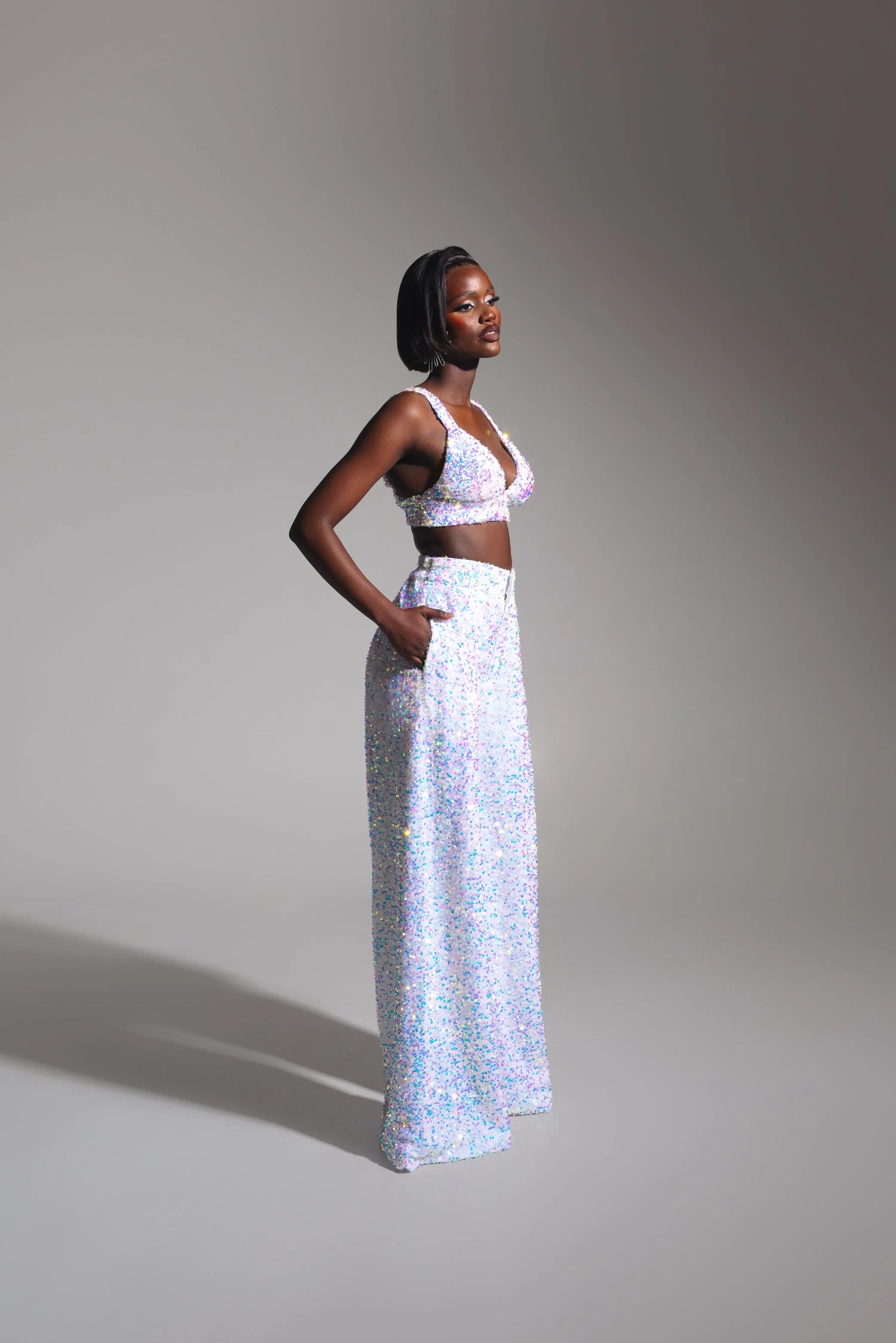 LIZA Sequin Pants in PEARL