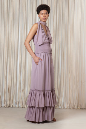 Ebrill Silk Ruffle Dress | Lilac
