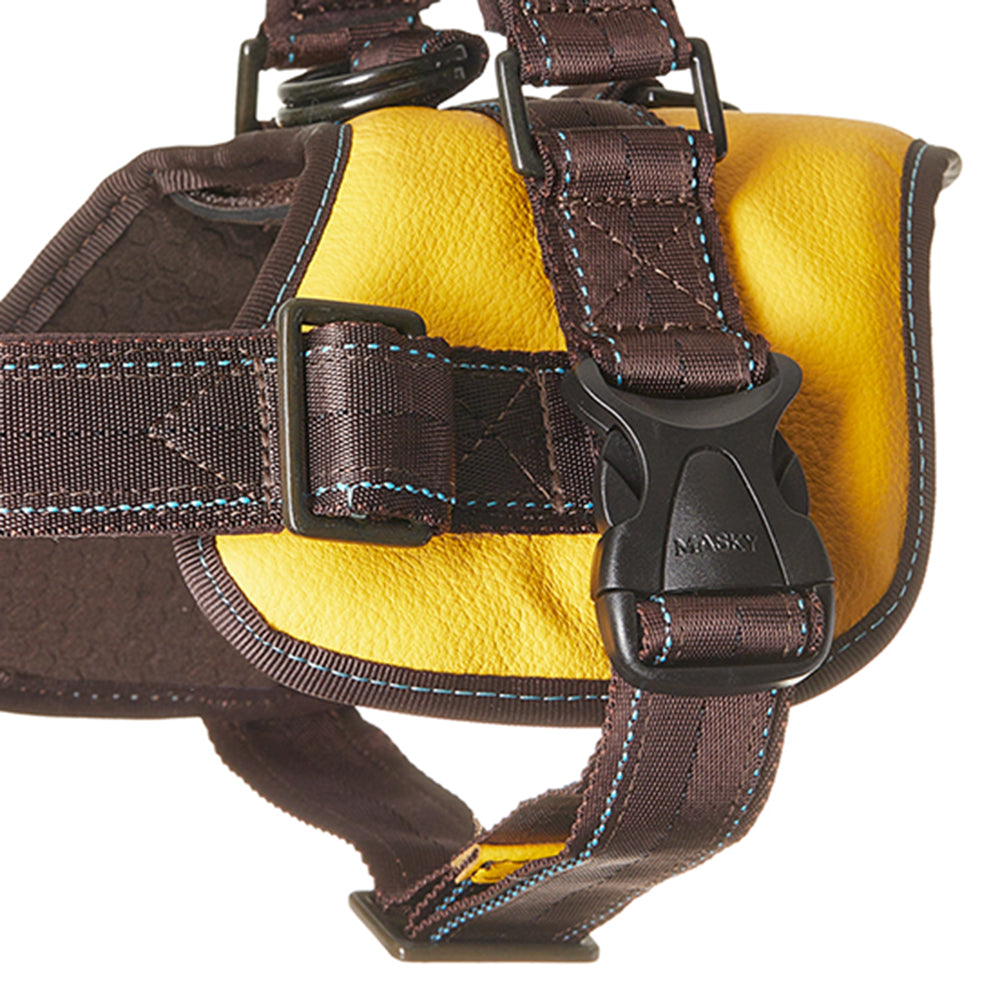 Premium Leather Anti-Choke Harness • Yellow ~ Brown