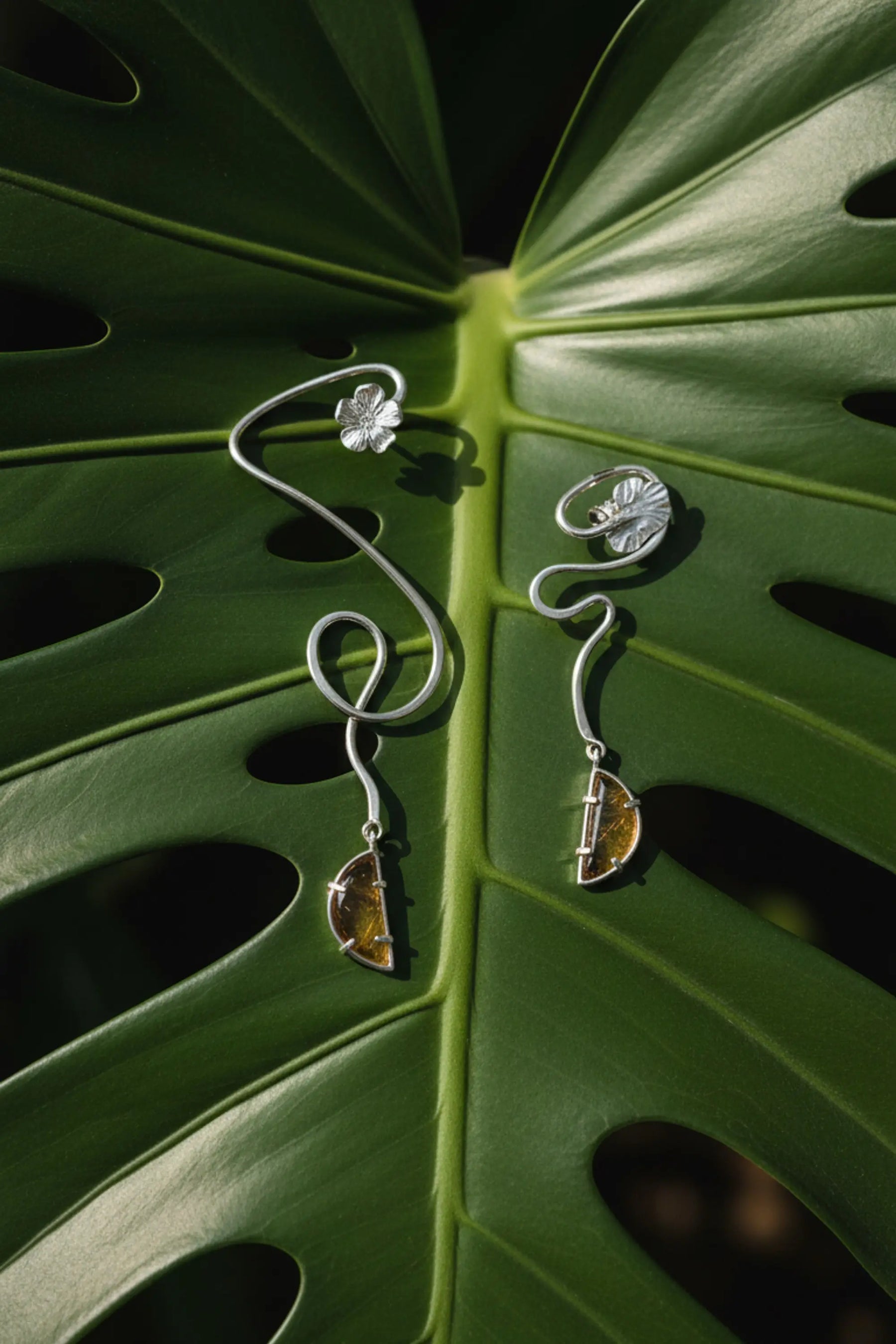 Sterling Silver Floral Narmade Earcuff Set